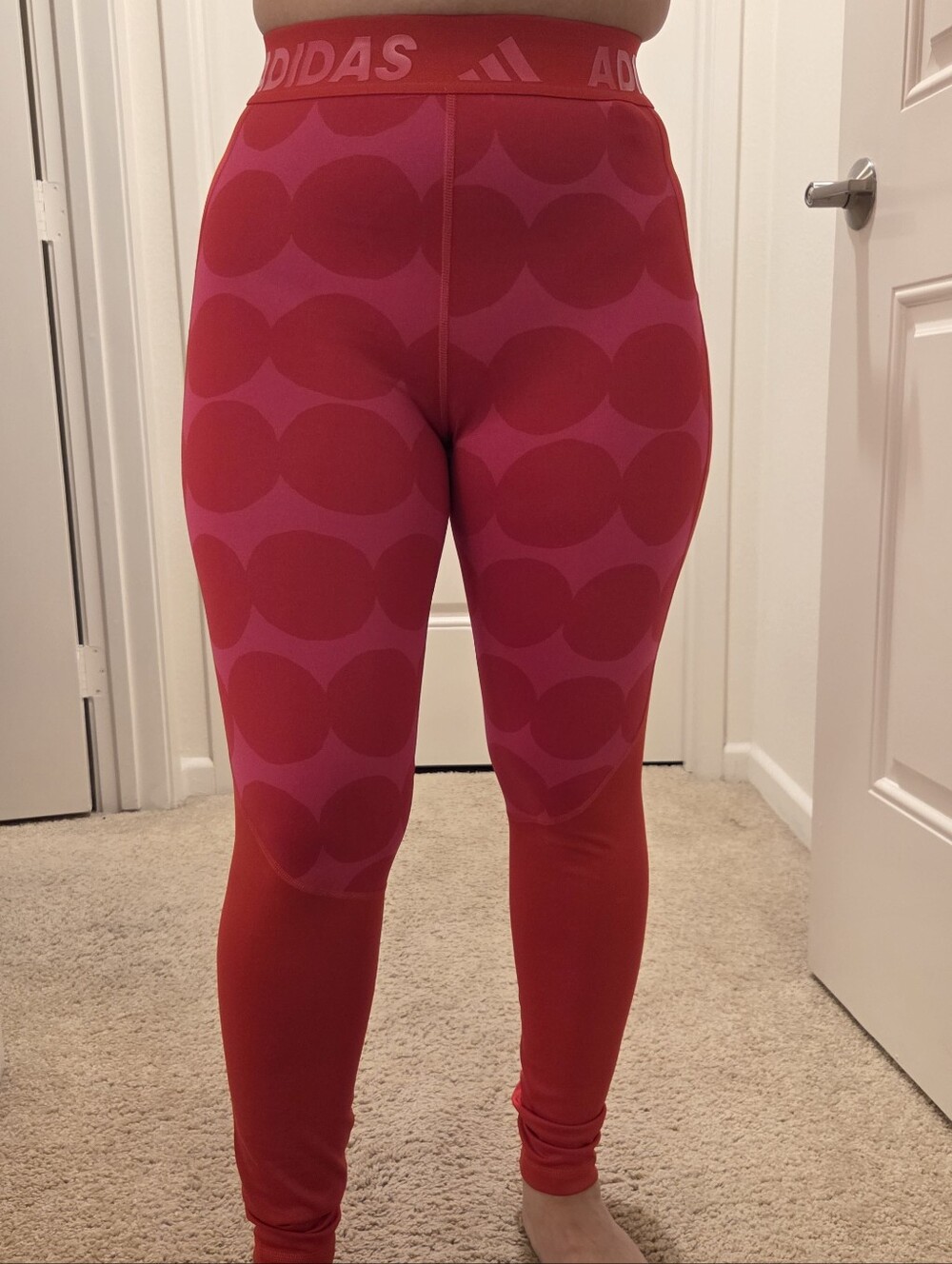 Adidas Women's Red & Pink Patterned Leggings - Size L